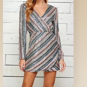 Sweet Lemon Perfect Party Stripe‎ Sequin Wrap Dress Size Small
